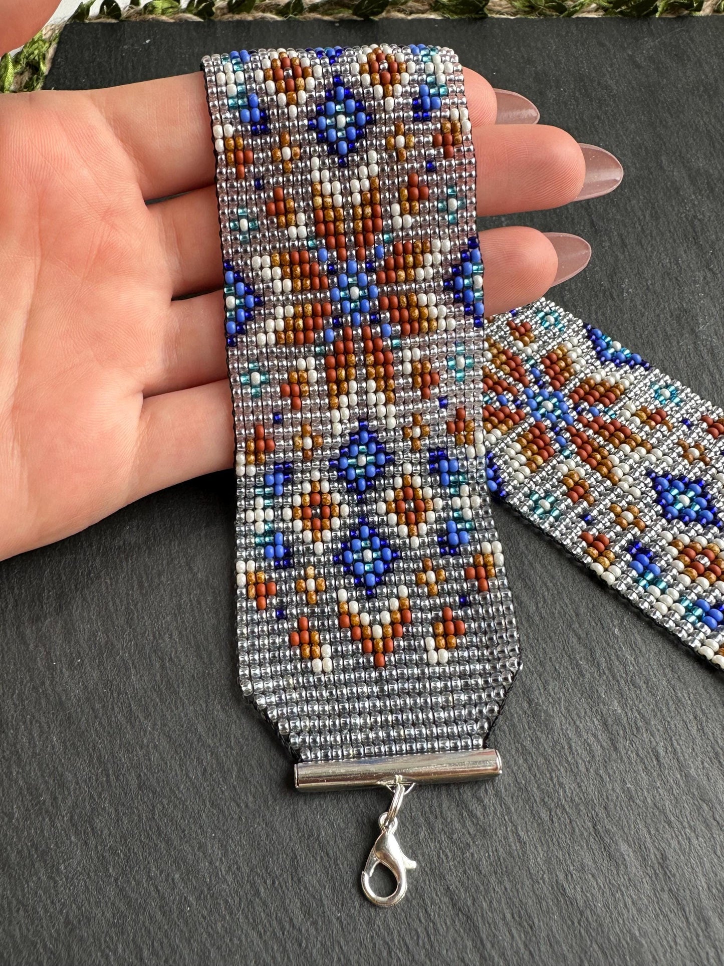 Unique handmade beaded choker with brown star ornament and blue accents on transparent base. Unique boho statement choker necklace for standout style image 5