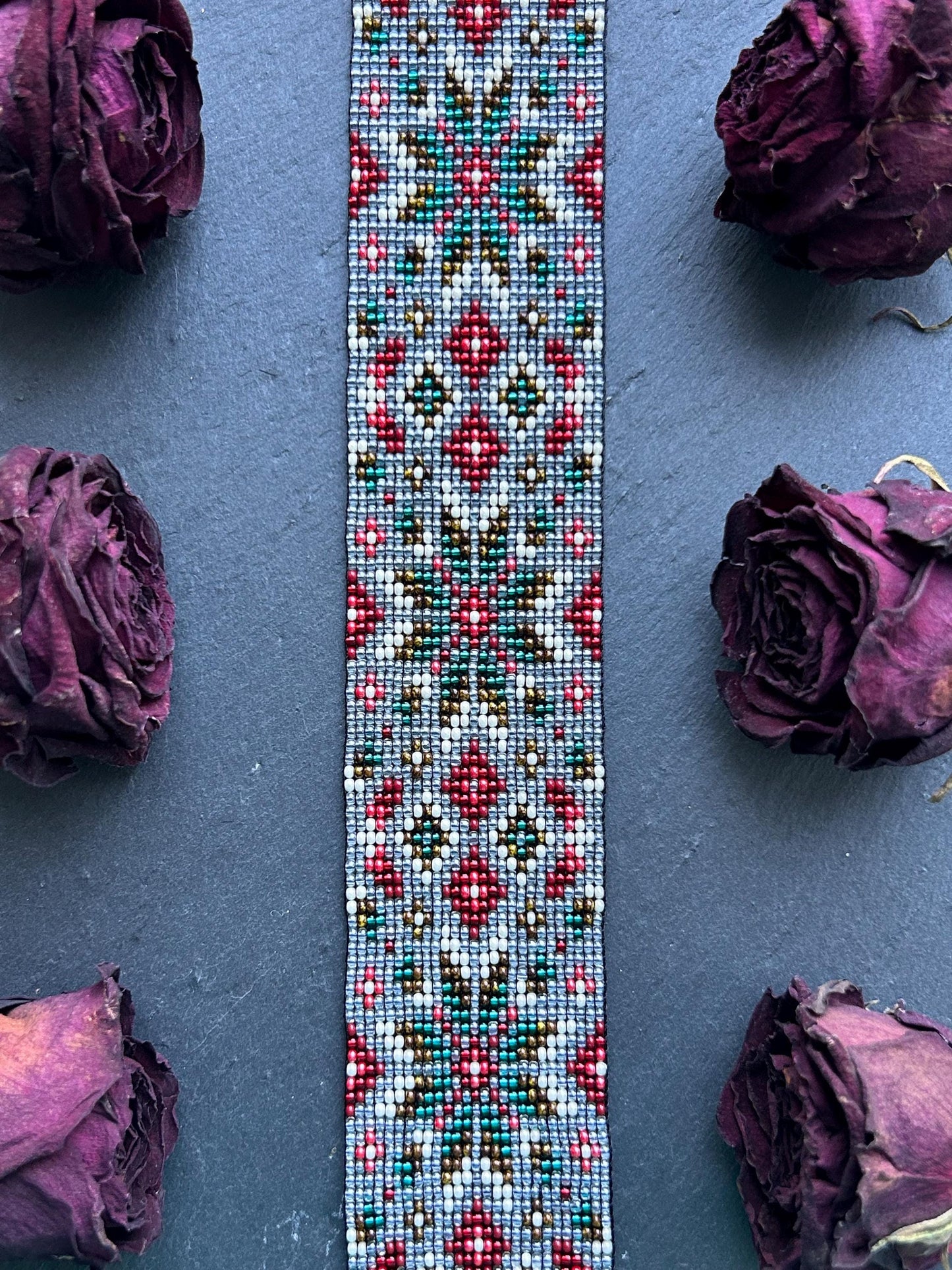 Unique handmade beaded choker necklace with green star and red details. Boho ethnic statement choker, perfect for festival, party, or everyday bohemian style  image 10