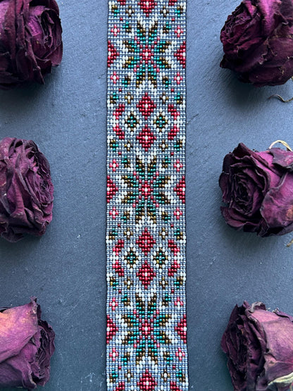 Unique handmade beaded choker necklace with green star and red details. Boho ethnic statement choker, perfect for festival, party, or everyday bohemian style  image 10