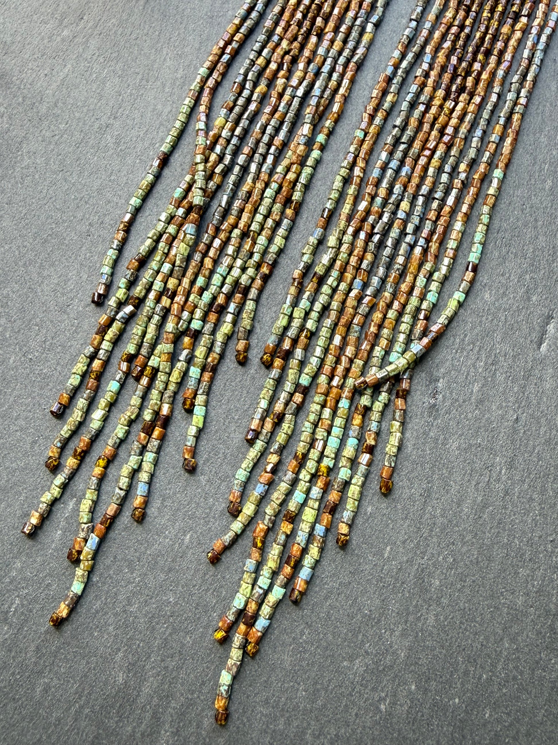 Long beaded fringe earrings, boho hoop design, brown and blue seed bead jewelry. Handmade statement earrings with 925 sterling silver hooks. Unique earrings for her image 8