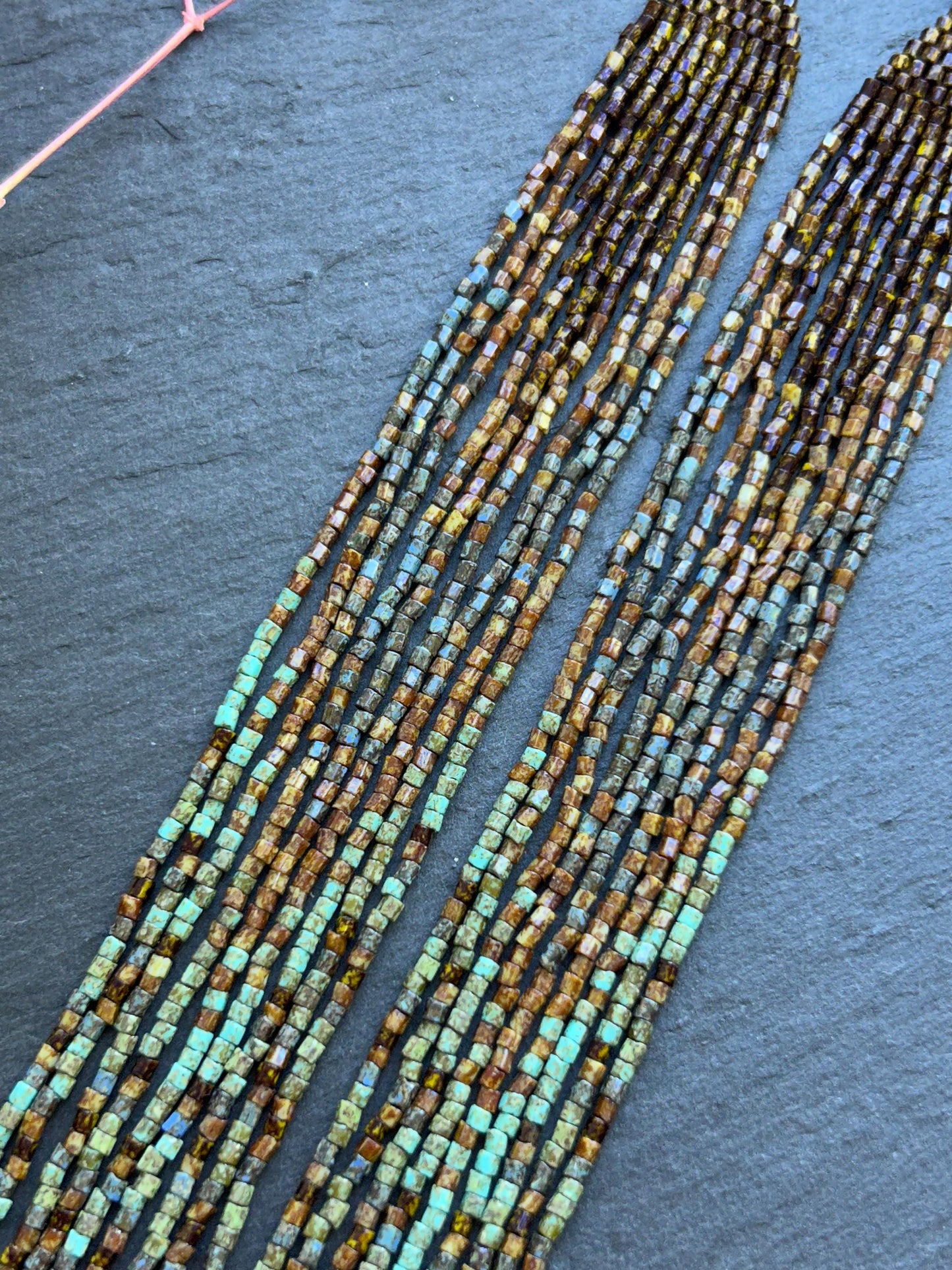 Handmade long green and turquoise beaded boho earrings with flowing fringe image 5