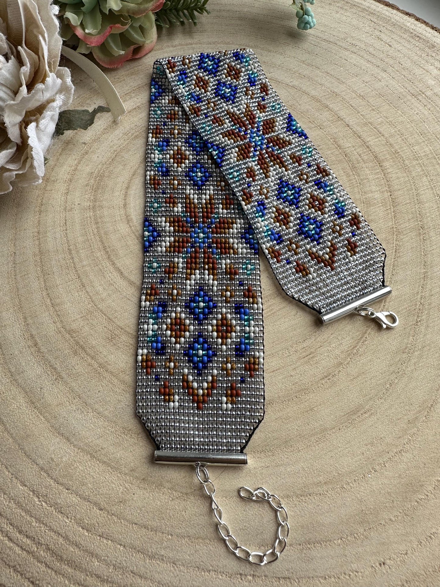 Unique handmade beaded choker with brown star ornament and blue accents on transparent base. Unique boho statement choker necklace for standout style image 10
