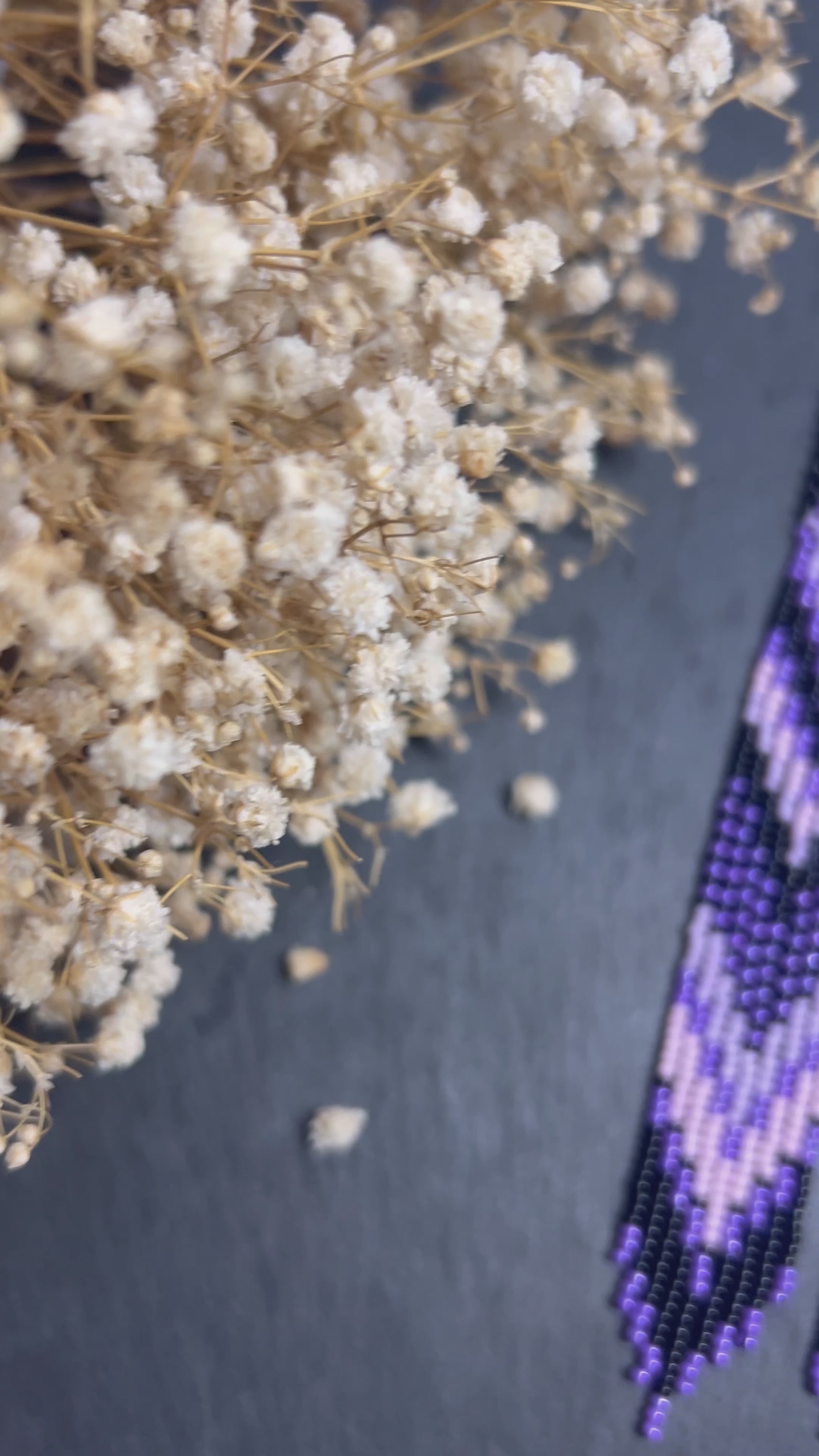 Handmade long black and purple native American beaded earrings with ethnic design and fringe. Cute statement earrings for women, unique gift for her video 1