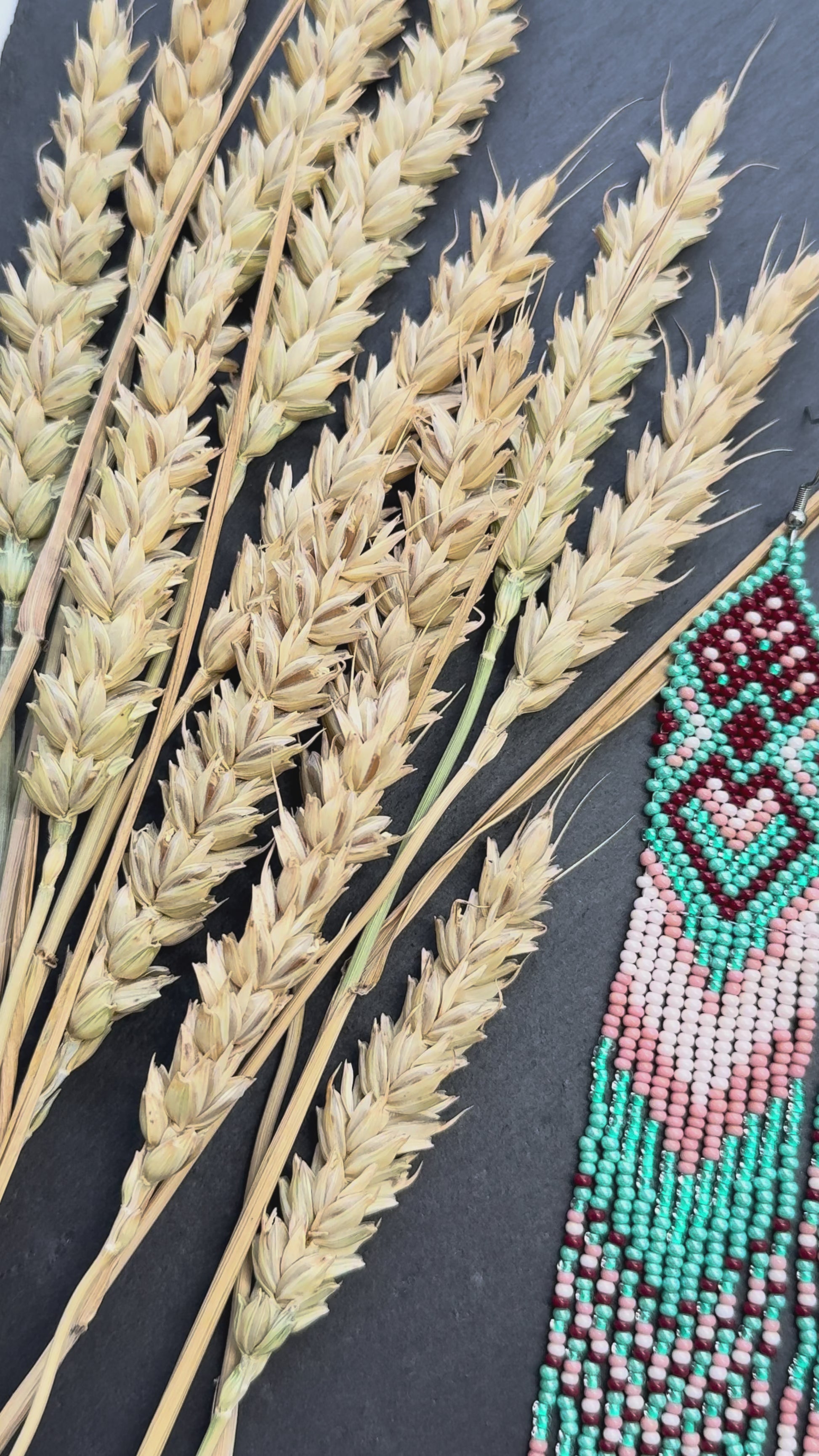 Unique handmade beaded dangle earrings with Native American motif in turquoise, beige and burgundy. Bright boho statement earrings for women, perfect gift video 1