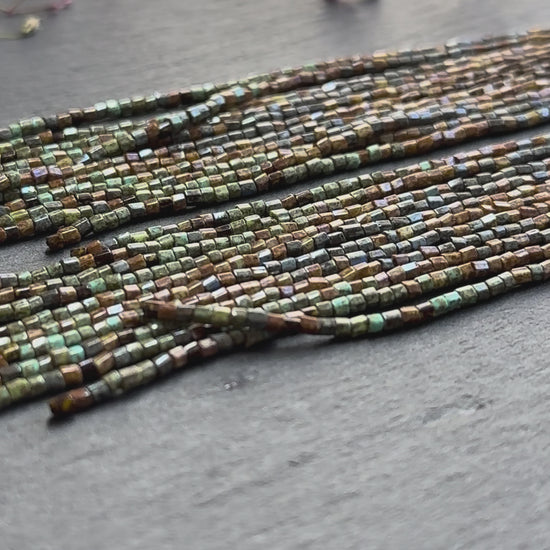 Long beaded fringe earrings, boho hoop design, brown and blue seed bead jewelry. Handmade statement earrings with 925 sterling silver hooks. Unique earrings for her video 1