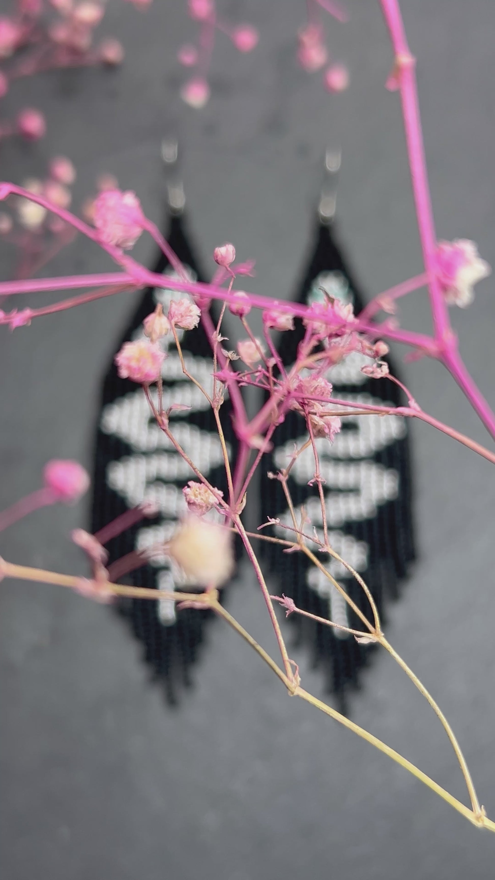 Handmade long black beaded earrings with silver snake design and boho fringe. Unique statement jewelry, elegant contrast, perfect gift for lovers of artisan style video 1