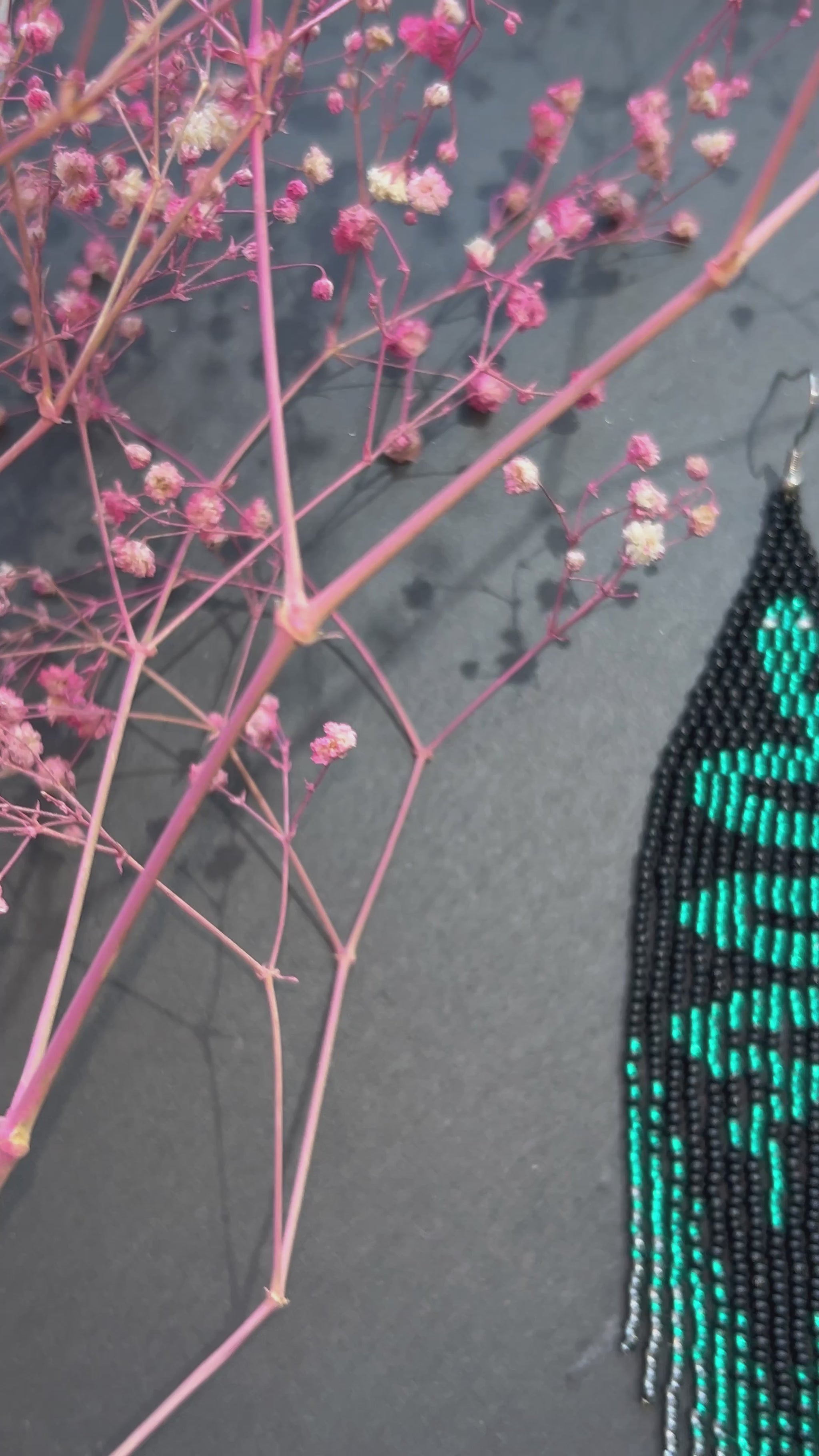 Handmade long beaded earrings with green snake design in boho style. Unique statement jewelry with fringe, perfect gift and standout accessory for any look video 1