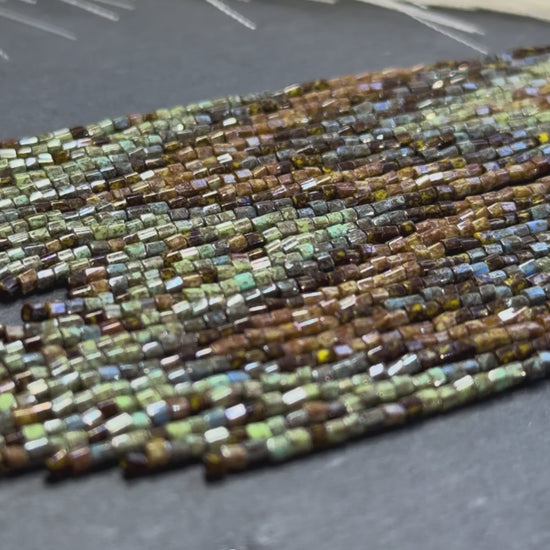 Handmade long beaded earrings in turquoise, green, and brown with fringe. Native American boho statement jewelry, unique artisanal accessory and perfect gift video 1