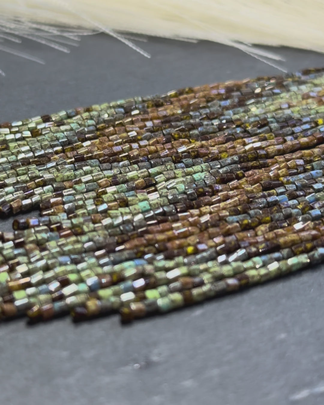 Handmade long beaded earrings in turquoise, green, and brown with fringe. Native American boho statement jewelry, unique artisanal accessory and perfect gift video 1