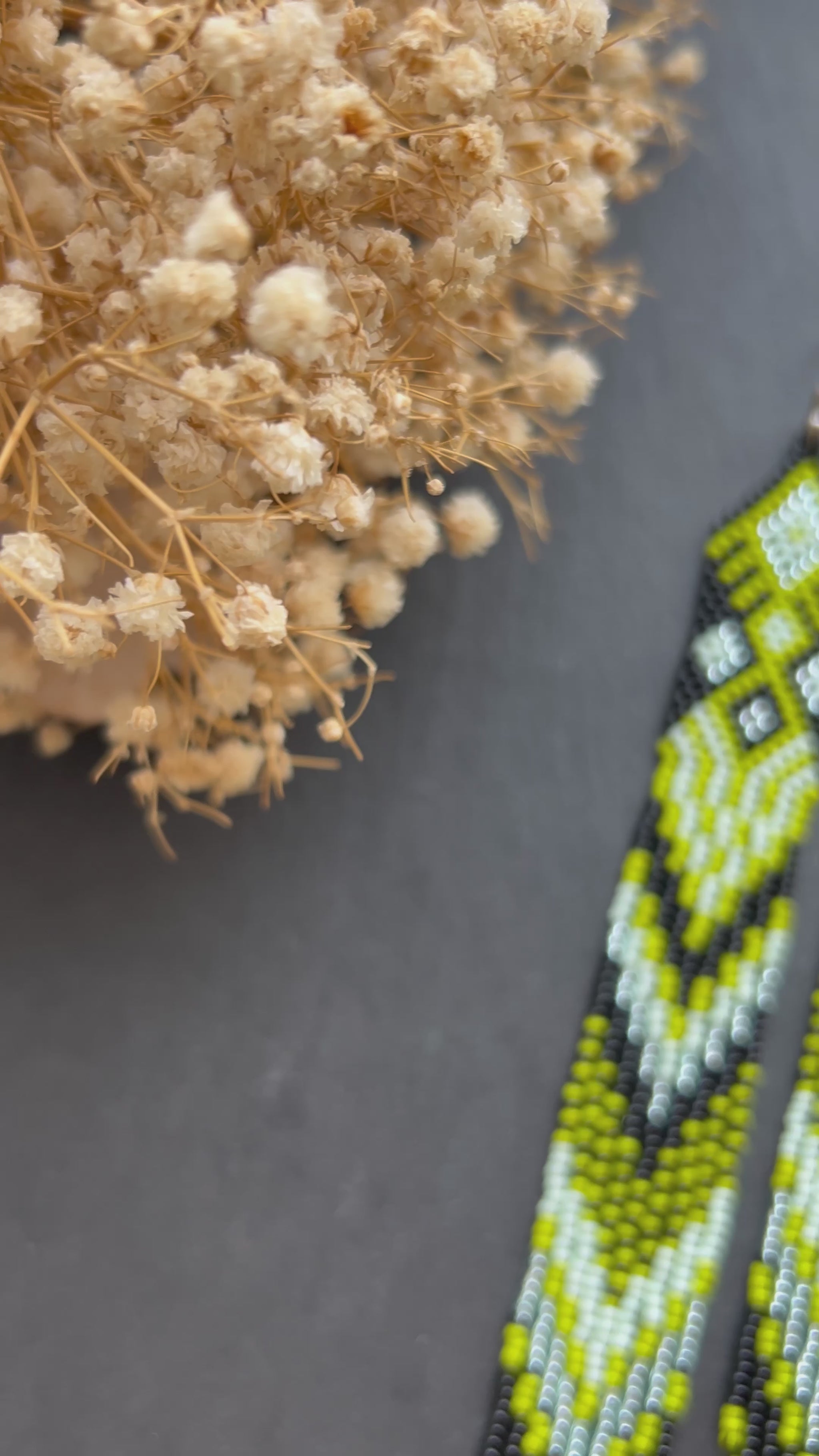 Long black, green, and mint green beaded earrings with Native American ethnic design and fringe. Handmade boho earrings for women, unique earrings for women video 1