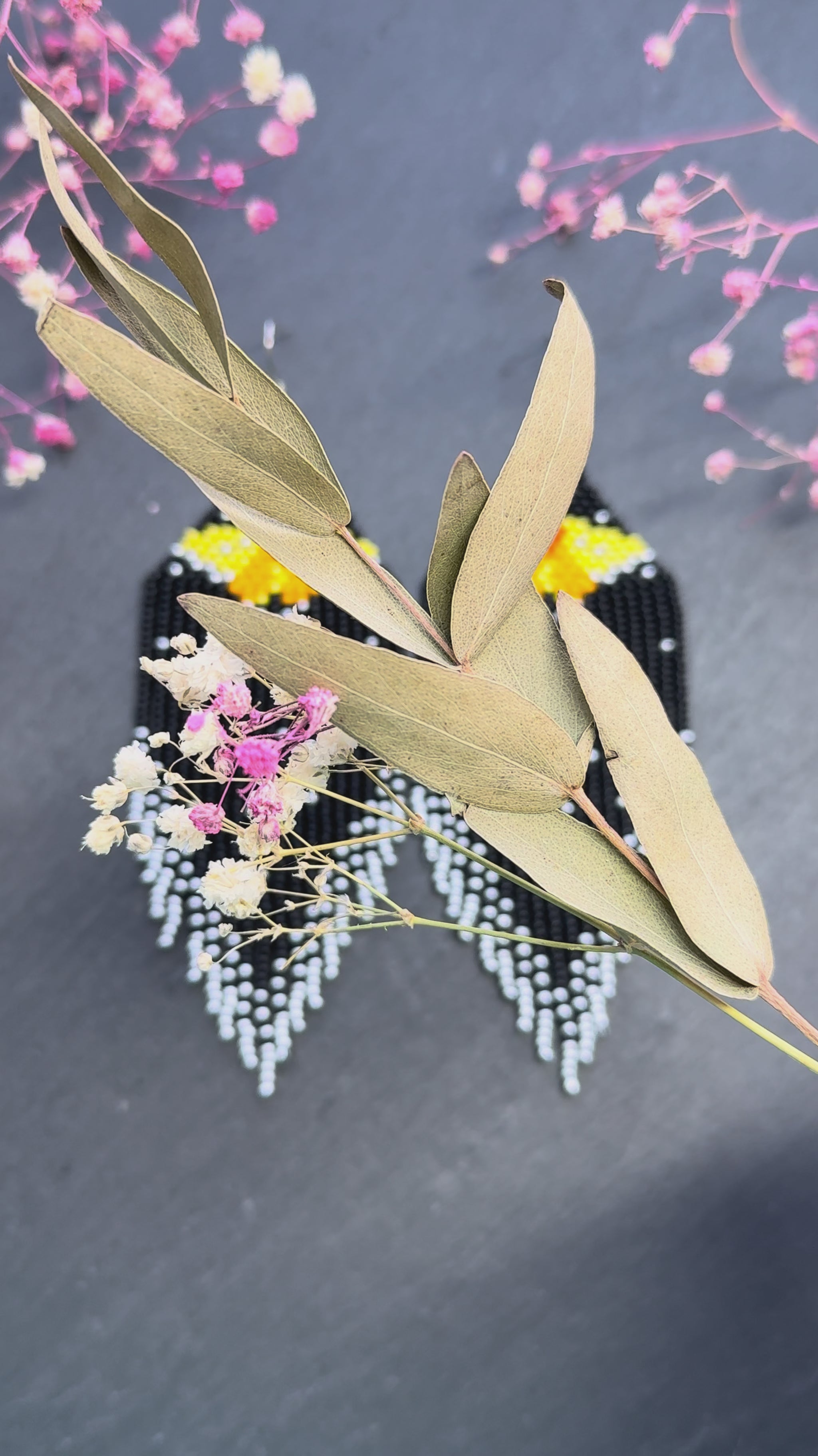 Handmade black and silver beaded butterfly earrings. Bright yellow butterfly, unique modern boho statement dangle earrings, jewelry gift for women video 1